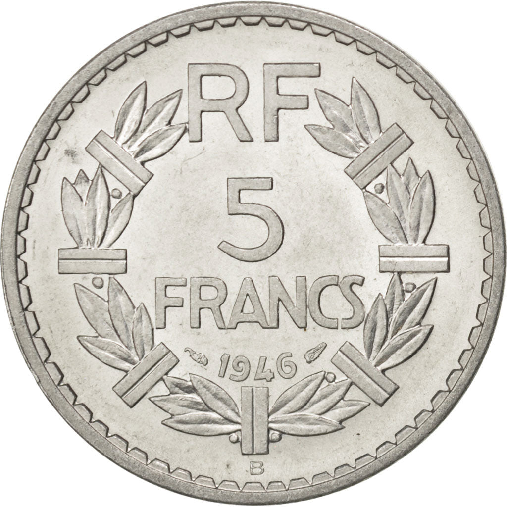 Francia, Lavrillier, 5 Francs, 1946, Beaumont le Roger, SPL, Alluminio, KM:88...
