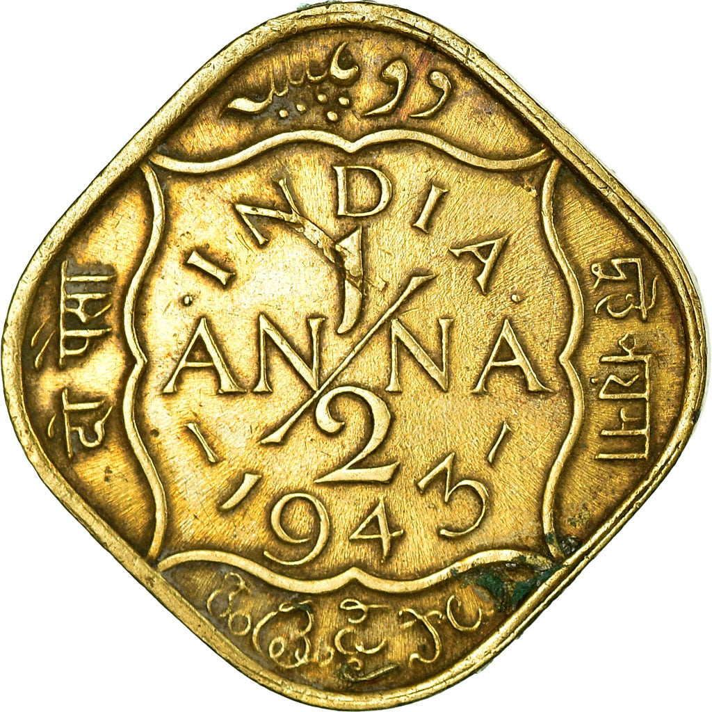 Moneta, INDIA - BRITANNICA, George VI, 1/2 Anna, 1943, Bombay, BB