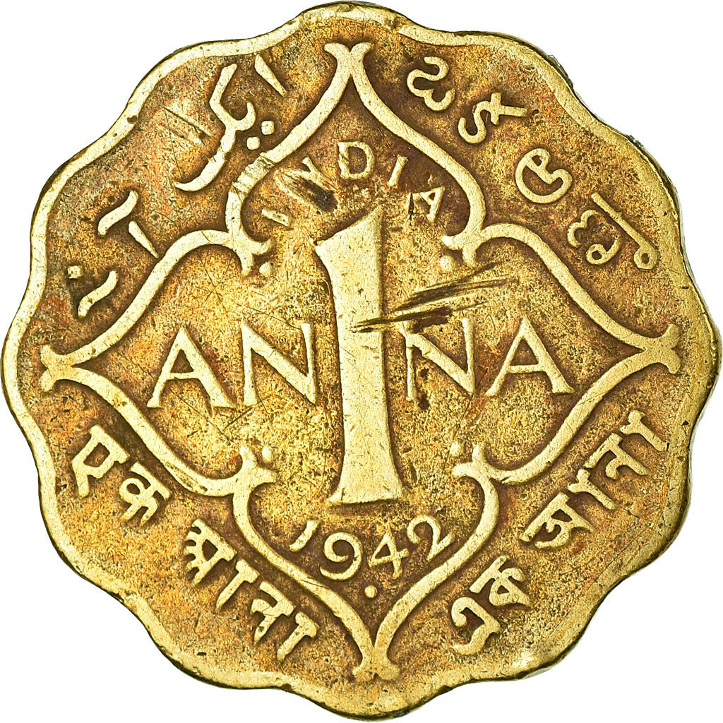 Coin, INDIA-BRITISH, George VI, Anna, 1942, VF(20-25), Nickel-brass, KM:537a