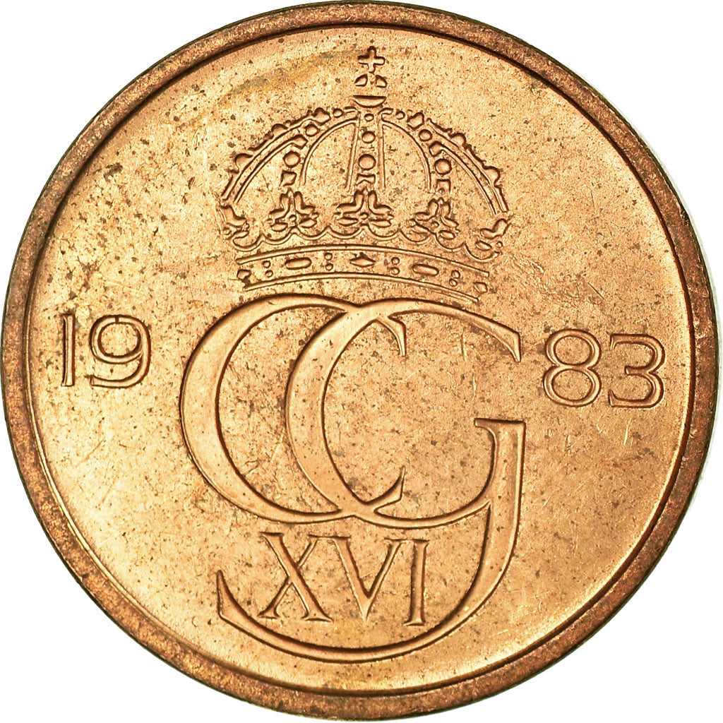 Coin, Sweden, Carl XVI Gustaf, 5 Öre, 1983, EF(40-45), Brass, KM:849a