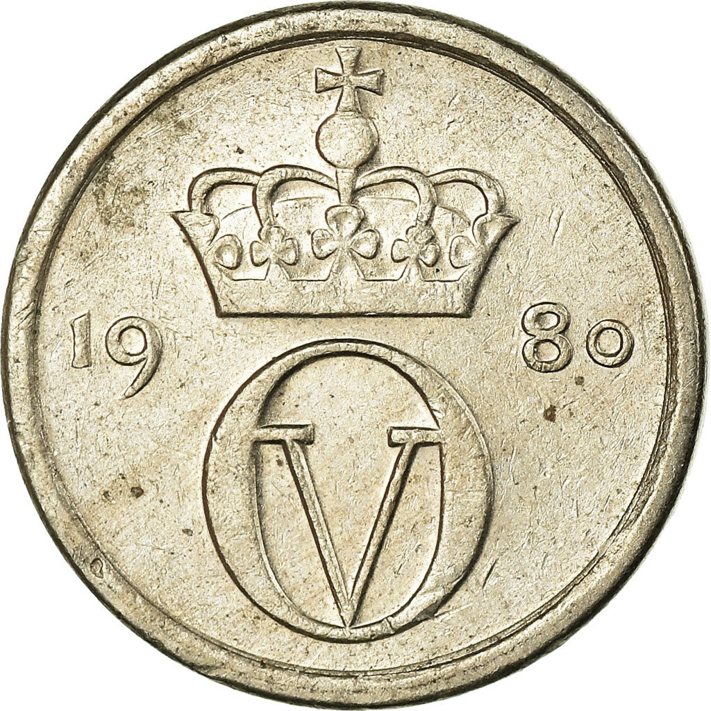 Moneta, Norvegia, Olav V, 10 Öre, 1980, BB, Rame-nichel, KM:416