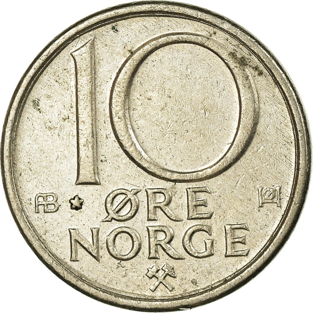 Moneta, Norvegia, Olav V, 10 Öre, 1980, BB, Rame-nichel, KM:416