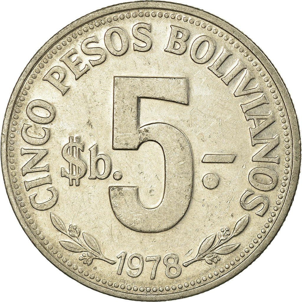 Coin, Bolivia, 5 Pesos Bolivianos, 1978, EF(40-45), Nickel Clad Steel, KM:197