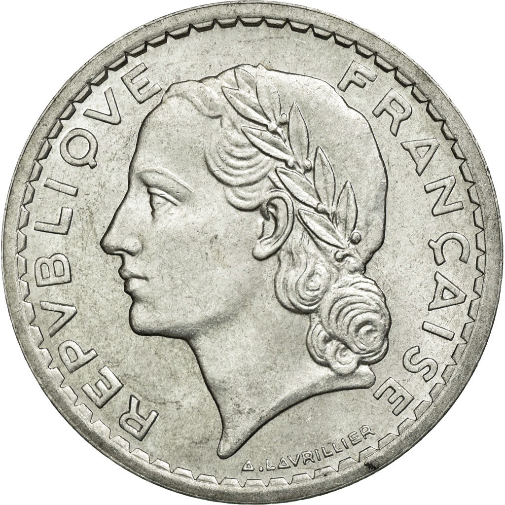 Monnaie, France, Lavrillier, 5 Francs, 1945, Beaumont le Roger, SUP, Aluminium