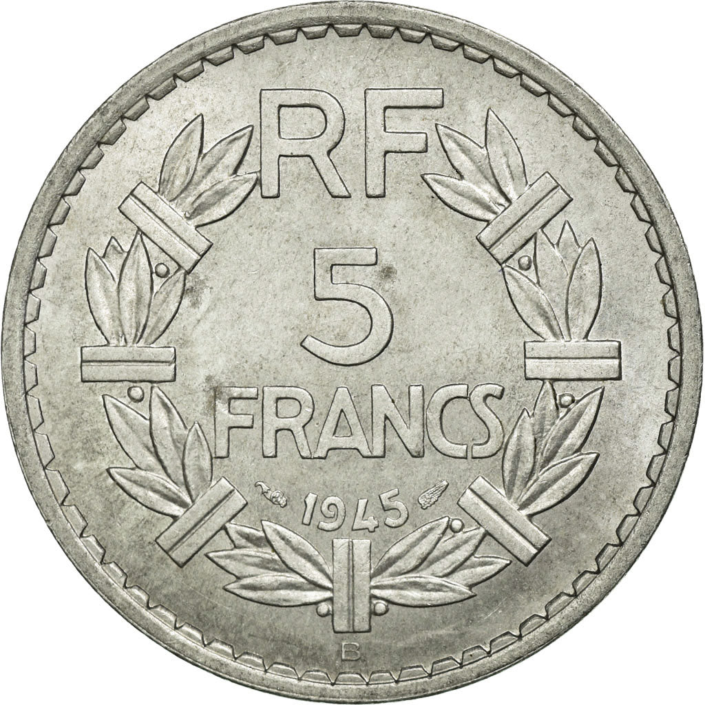 Monnaie, France, Lavrillier, 5 Francs, 1945, Beaumont le Roger, SUP, Aluminium