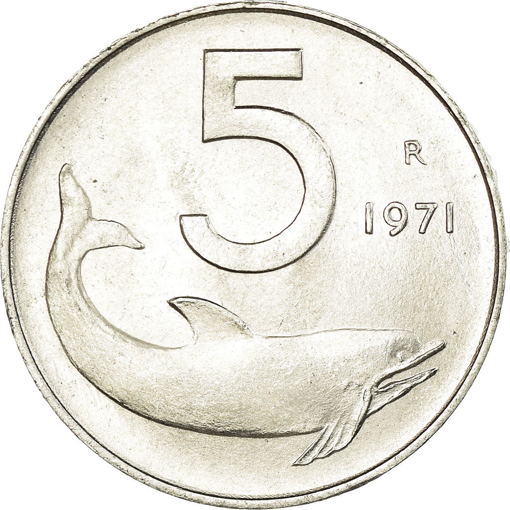 Coin, Italy, 5 Lire, 1971, Rome, EF(40-45), Aluminum, KM:92