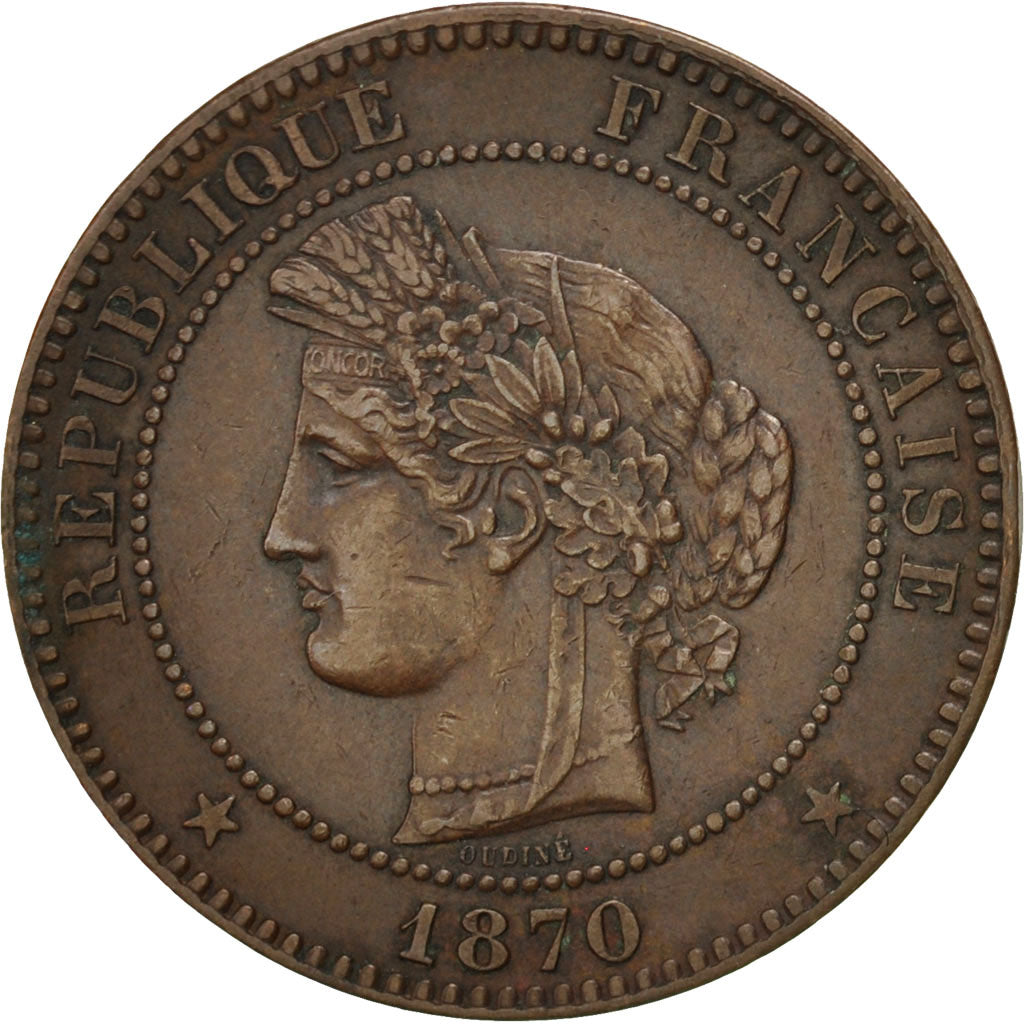 Coin, France, Cérès, 10 Centimes, 1870, Paris, AU(55-58), Bronze, KM:815.1