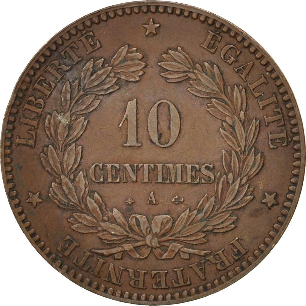 Coin, France, Cérès, 10 Centimes, 1870, Paris, AU(55-58), Bronze, KM:815.1