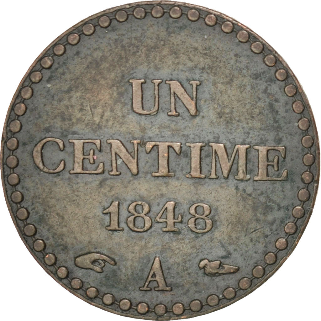 FRANCE, Dupré, Centime, 1848, Paris, KM #754, EF(40-45), Bronze, Gadoury #84, 1.