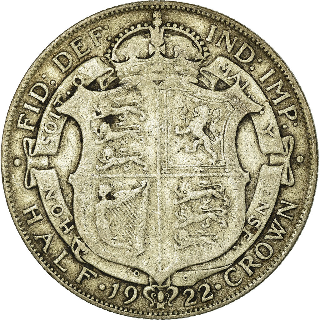Coin, Great Britain, George V, 1/2 Crown, 1922, VF(20-25), Silver, KM:818.1a