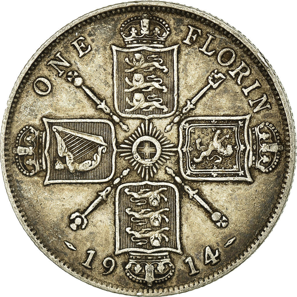 Coin, Great Britain, George V, Florin, Two Shillings, 1914, VF(30-35), Silver