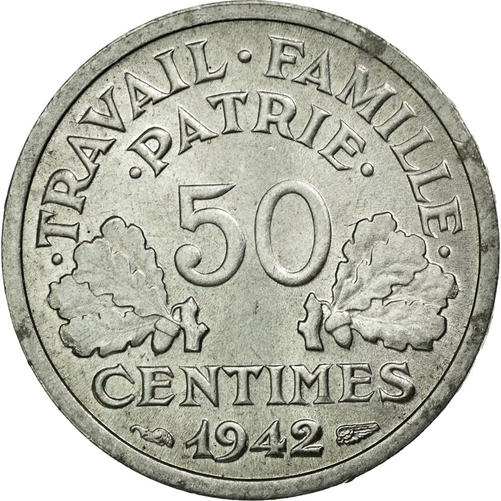 Coin, France, Bazor, 50 Centimes, 1942, MS(60-62), Aluminum, KM:914.1