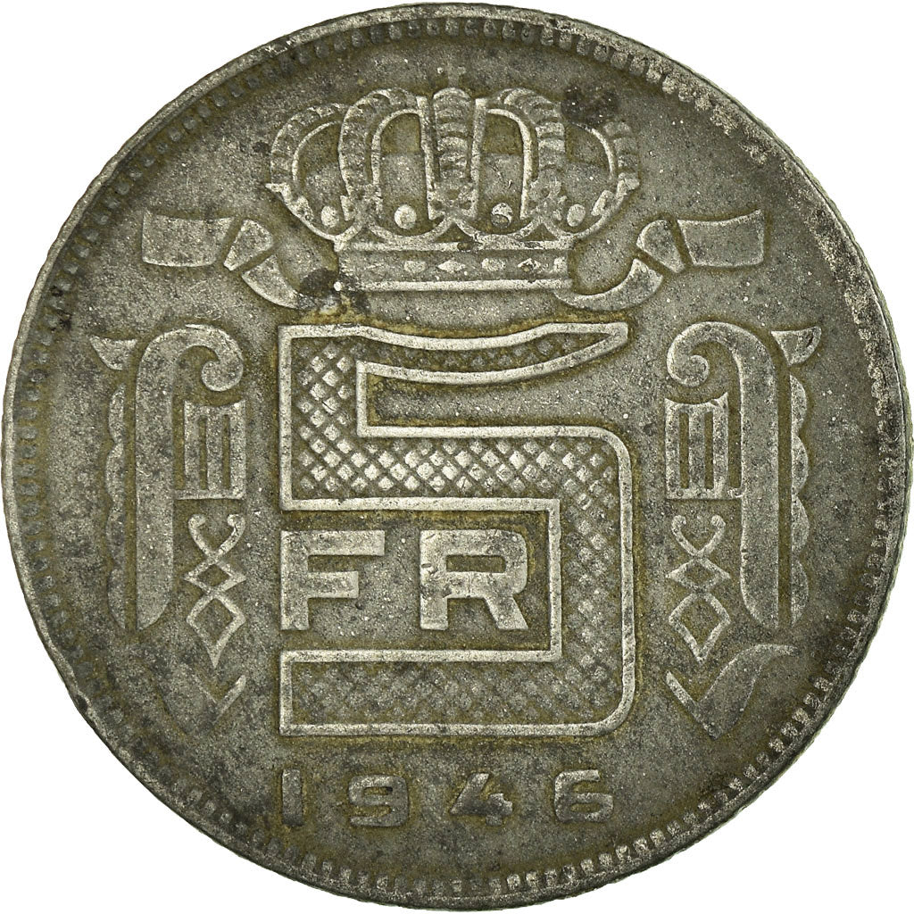Moneta, Belgio, 5 Francs, 5 Frank, 1946, BB, Zinco, KM:129.1