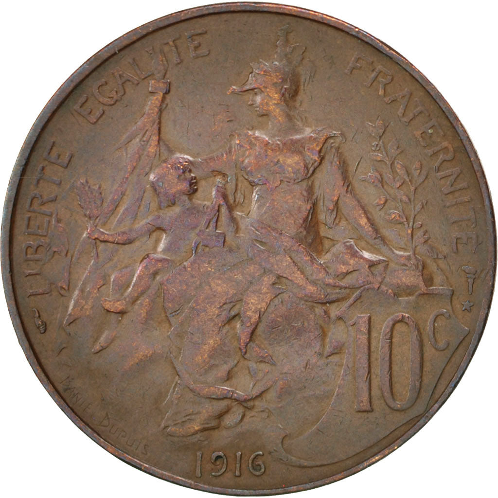 FRANCE, Dupuis, 10 Centimes, 1916, Paris, KM #843, AU(50-53), Bronze, 30,...