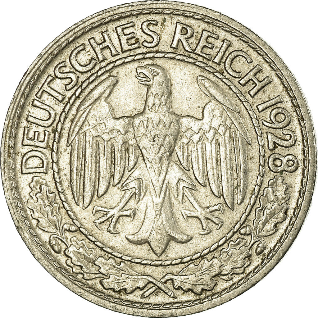 Coin, GERMANY, WEIMAR REPUBLIC, 50 Reichspfennig, 1928, Munich, EF(40-45)