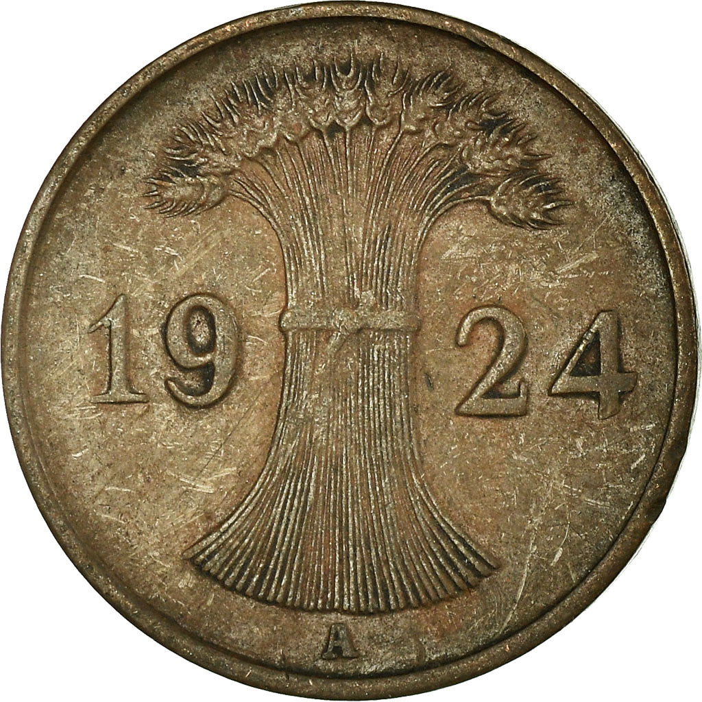 Moeda, ALEMANHA, REPÚBLICA DE WEIMAR, Reichspfennig, 1924, Berlin, VF(30-35)