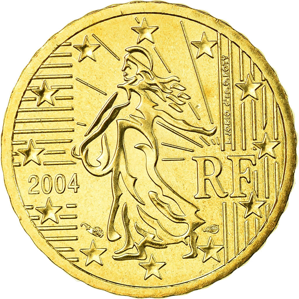 France, 10 Euro Cent, 2004, MS(65-70), Brass, KM:1285