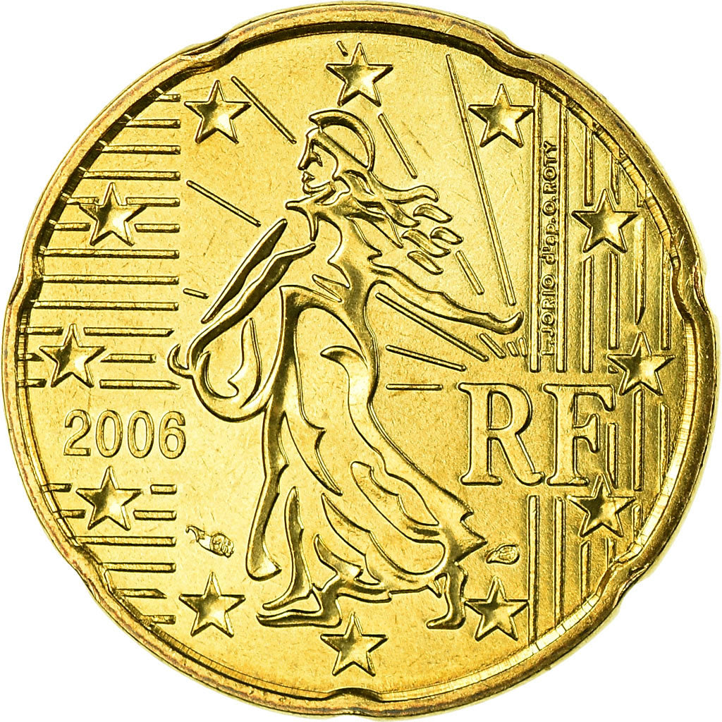 France, 20 Euro Cent, 2006, MS(65-70), Brass, KM:1286
