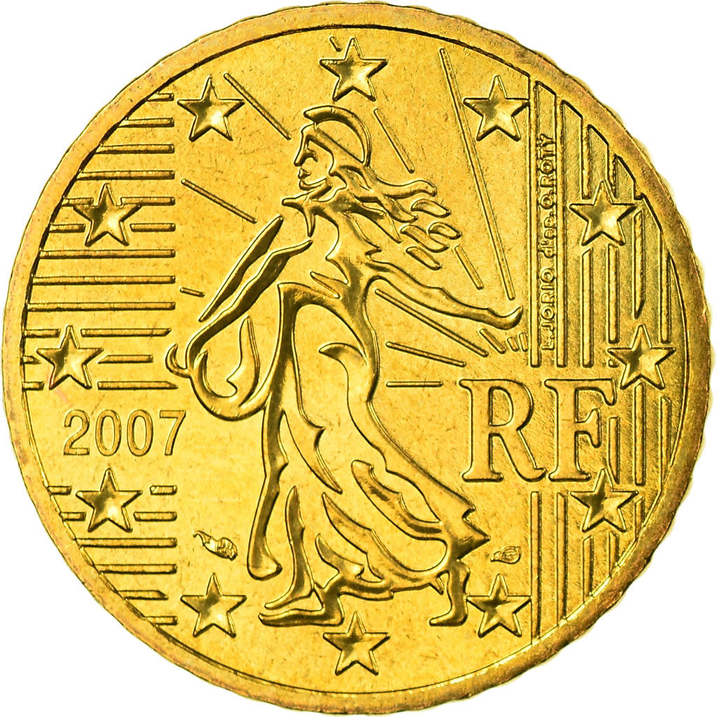 France, 50 Euro Cent, 2007, MS(65-70), Brass, KM:1412