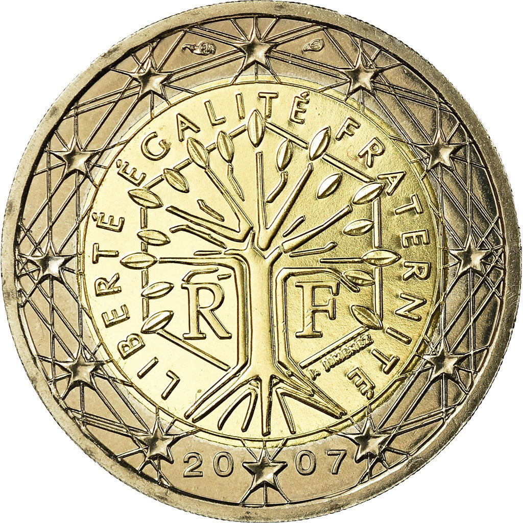 France, 2 Euro, 2007, MS(65-70), Bi-Metallic, KM:1414
