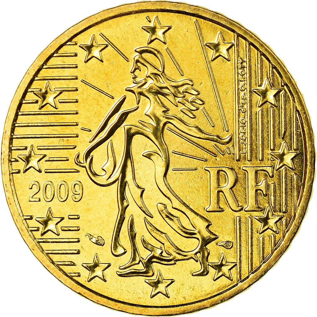 France, 50 Euro Cent, 2009, MS(65-70), Brass, KM:1412
