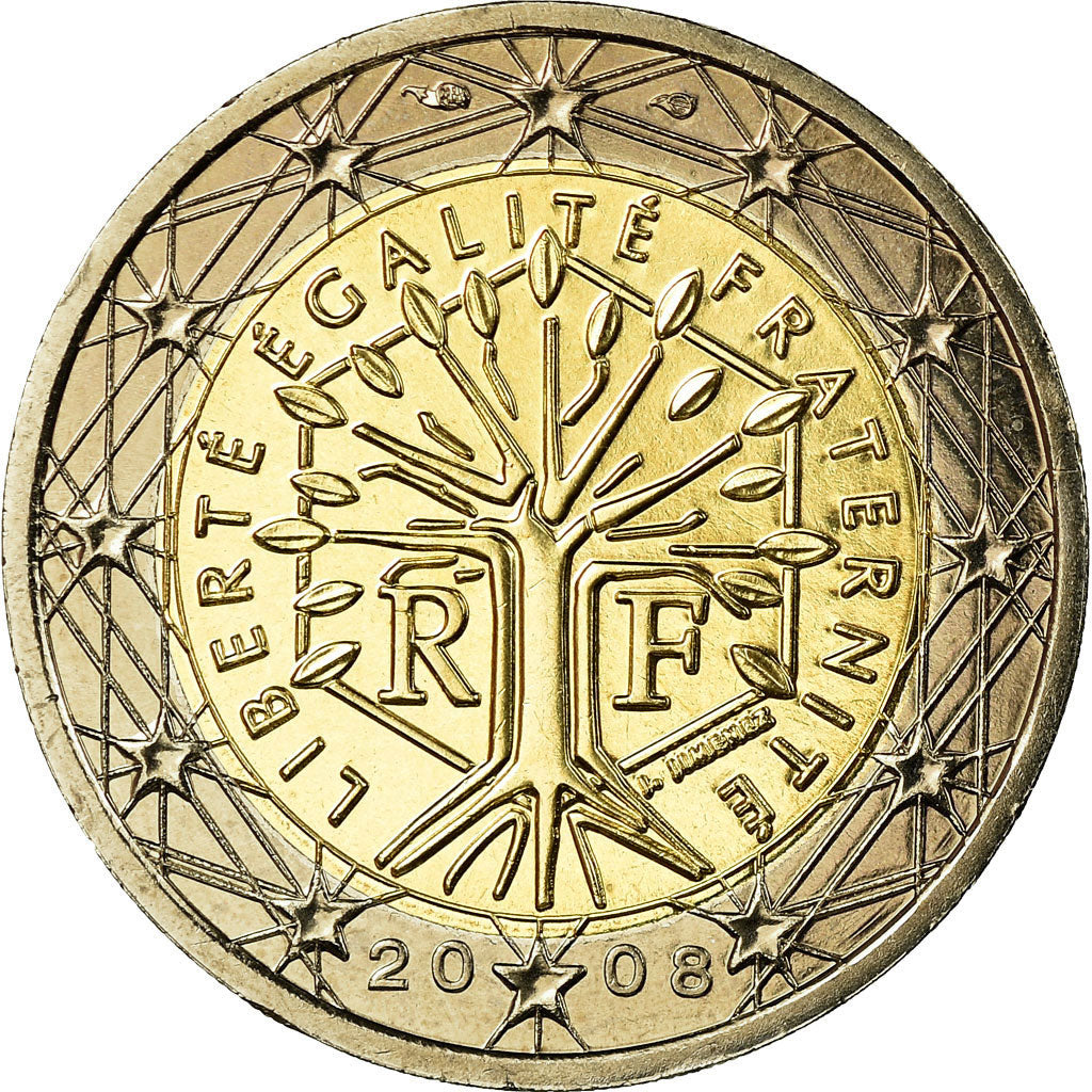France, 2 Euro, 2008, MS(65-70), Bi-Metallic, KM:1414