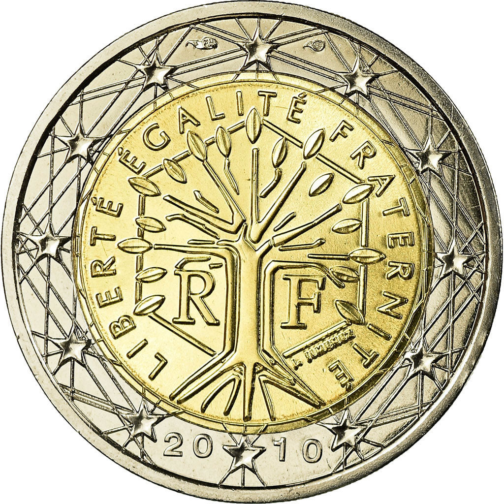 France, 2 Euro, 2010, MS(65-70), Bi-Metallic, KM:1414