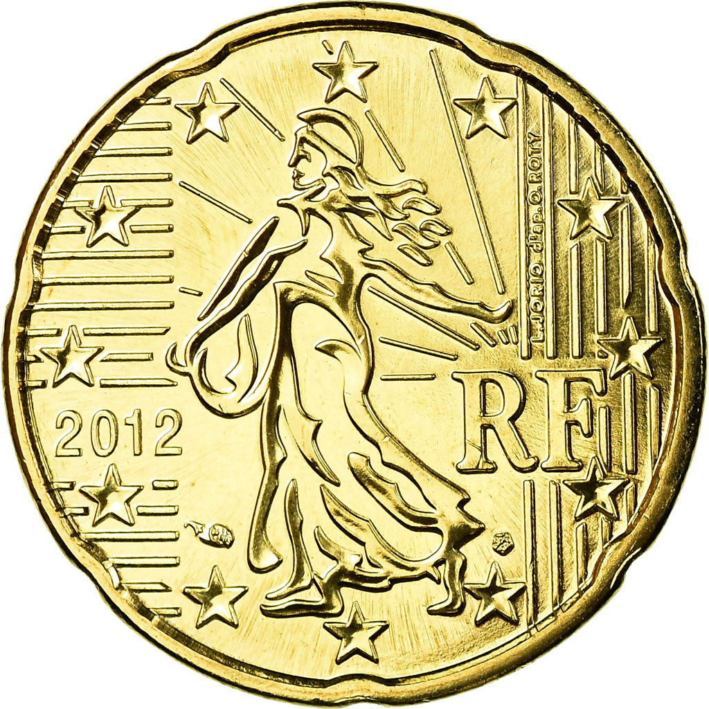 France, 20 Euro Cent, 2012, MS(65-70), Brass, KM:1411