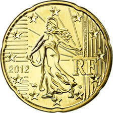 France, 20 Euro Cent, 2012, MS(65-70), Brass, KM:1411