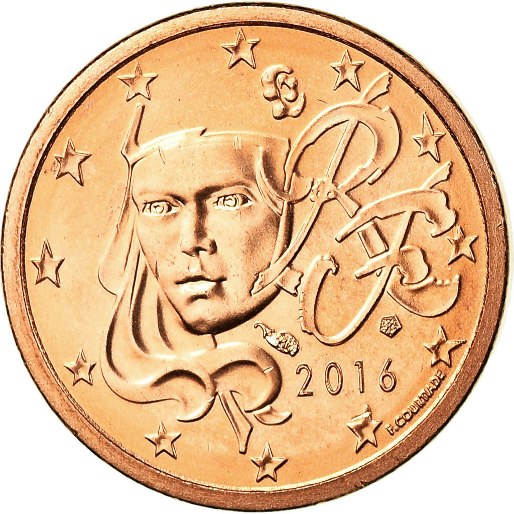 France, Euro Cent, 2016, MS(65-70), Copper Plated Steel