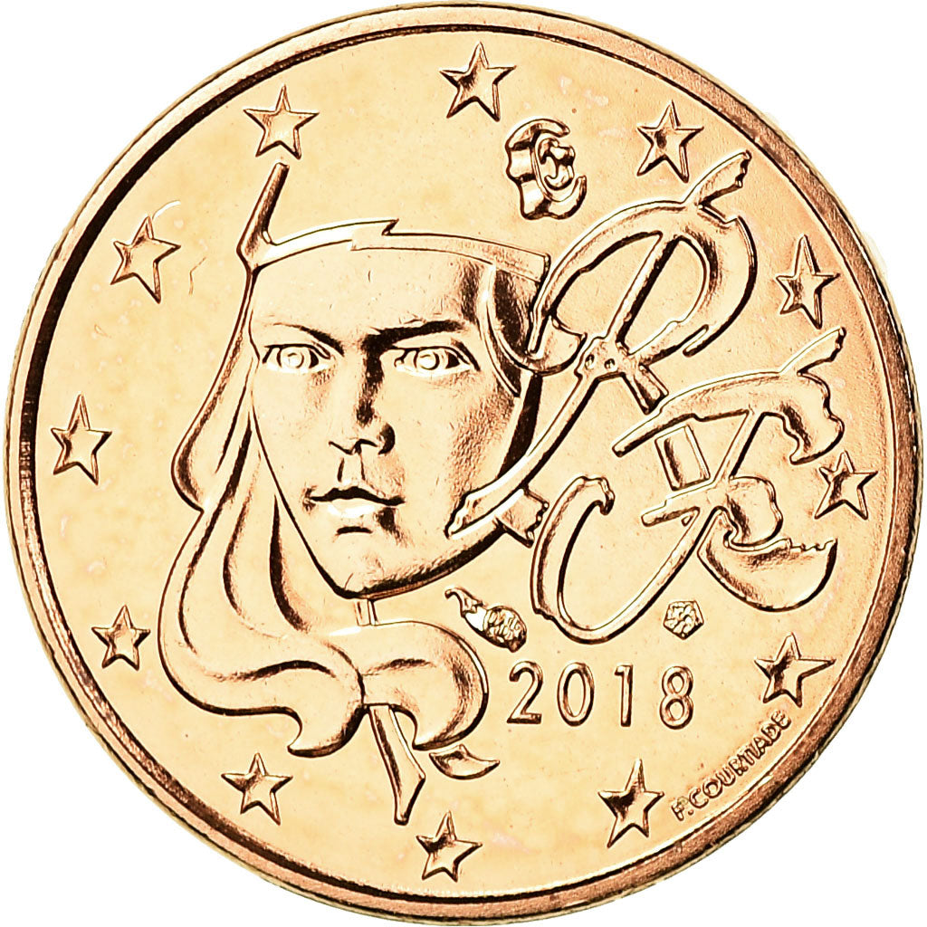 France, Euro Cent, 2018, MS(65-70), Copper Plated Steel