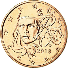 France, Euro Cent, 2018, MS(65-70), Copper Plated Steel