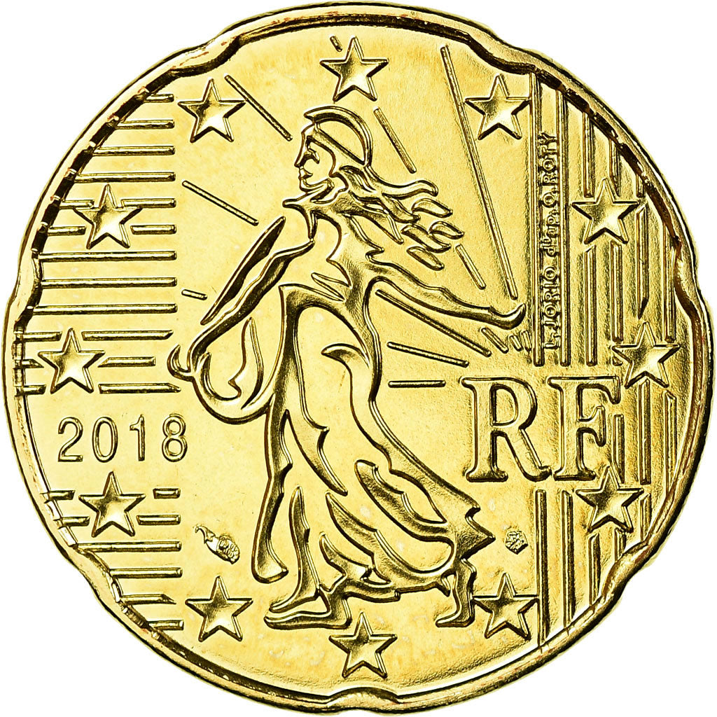 Francja, 20 Euro Cent, 2018, MS(65-70), Mosiądz