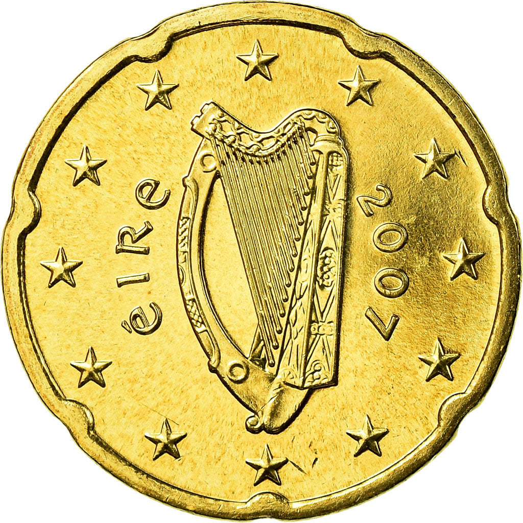 REPÚBLICA DA IRLANDA, 20 Euro Cent, 2007, MS(65-70), Latão, KM:48
