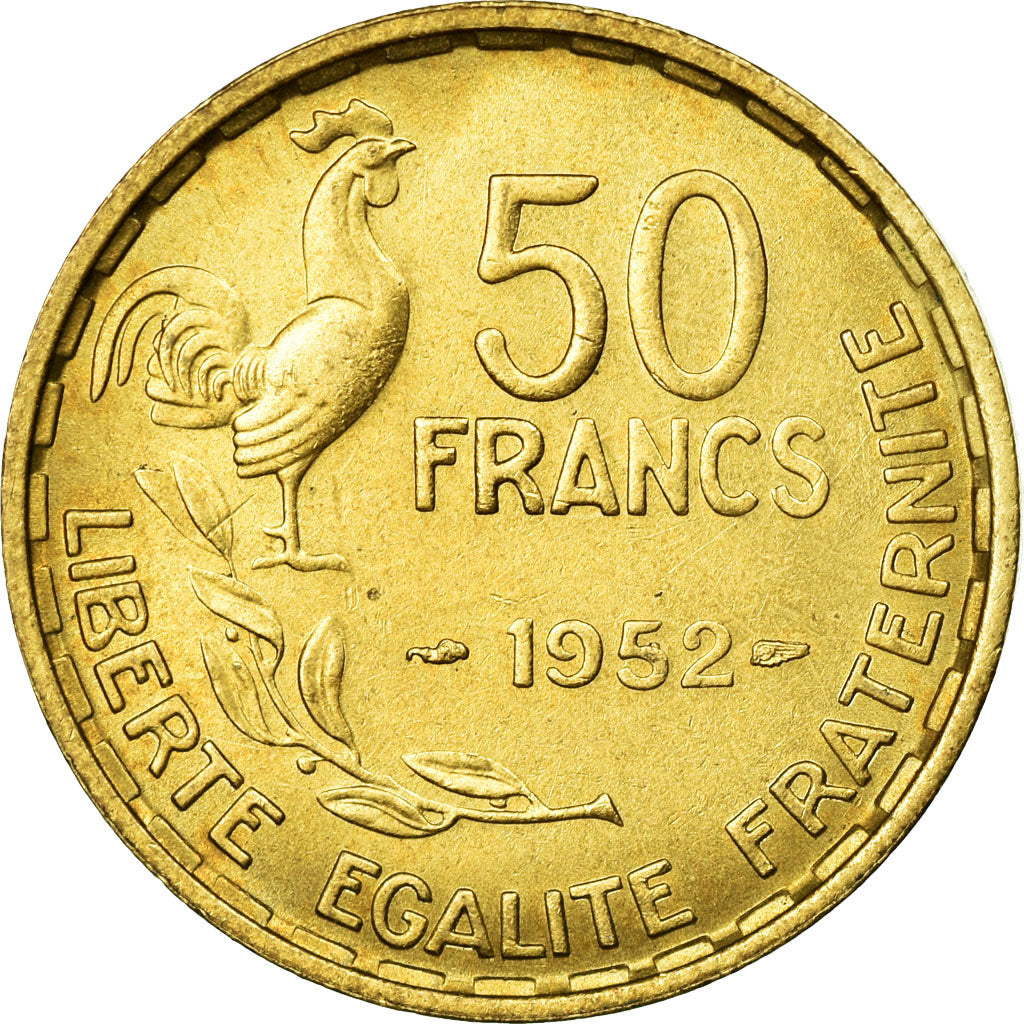 FRANCE, Guiraud, 50 Francs, 1952, Paris, KM #918.1, AU(55-58), Aluminum-Bronze,.