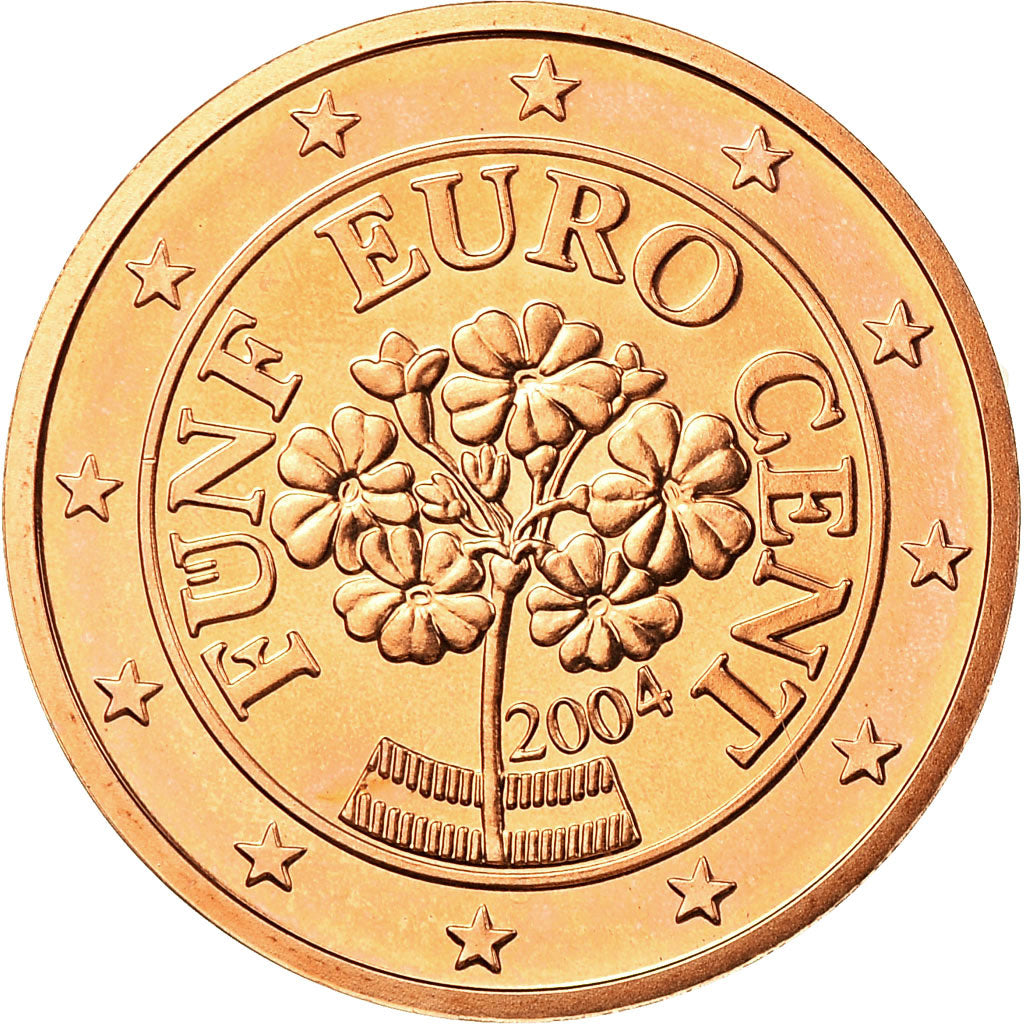 Austria, 5 Euro Cent, 2004, FDC, Acciaio placcato rame, KM:3084