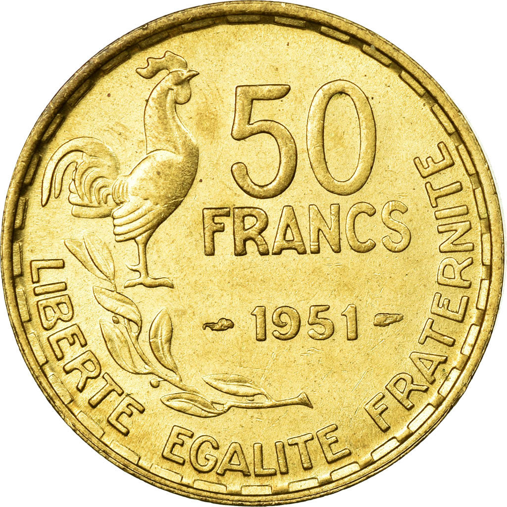 Munten, Frankrijk, Guiraud, 50 Francs, 1951, PR, Aluminum-Bronze, KM:918.1