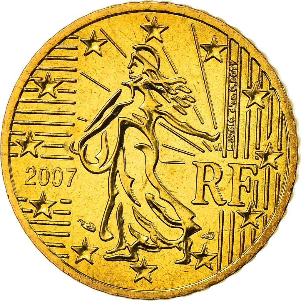 France, 50 Euro Cent, 2007, MS(65-70), Brass, KM:1412