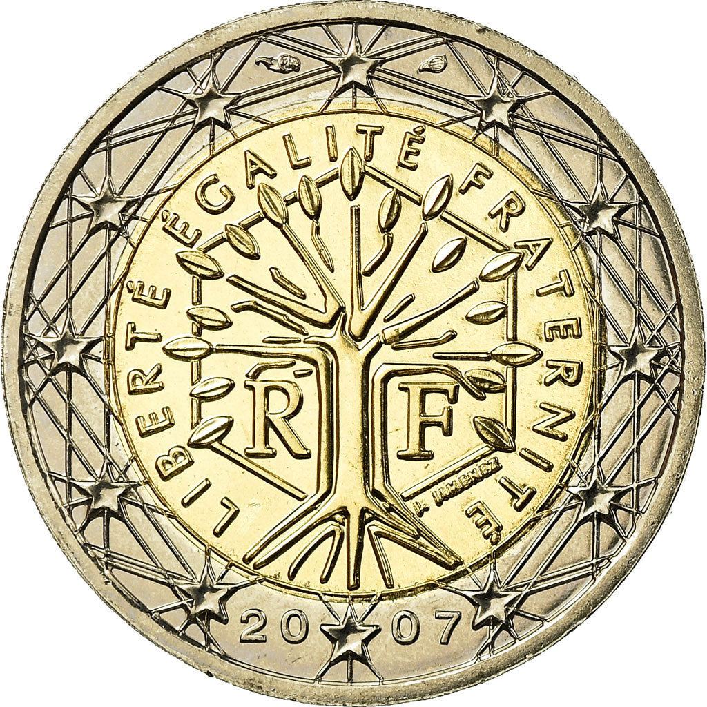 France, 2 Euro, 2007, MS(65-70), Bi-Metallic, KM:1414