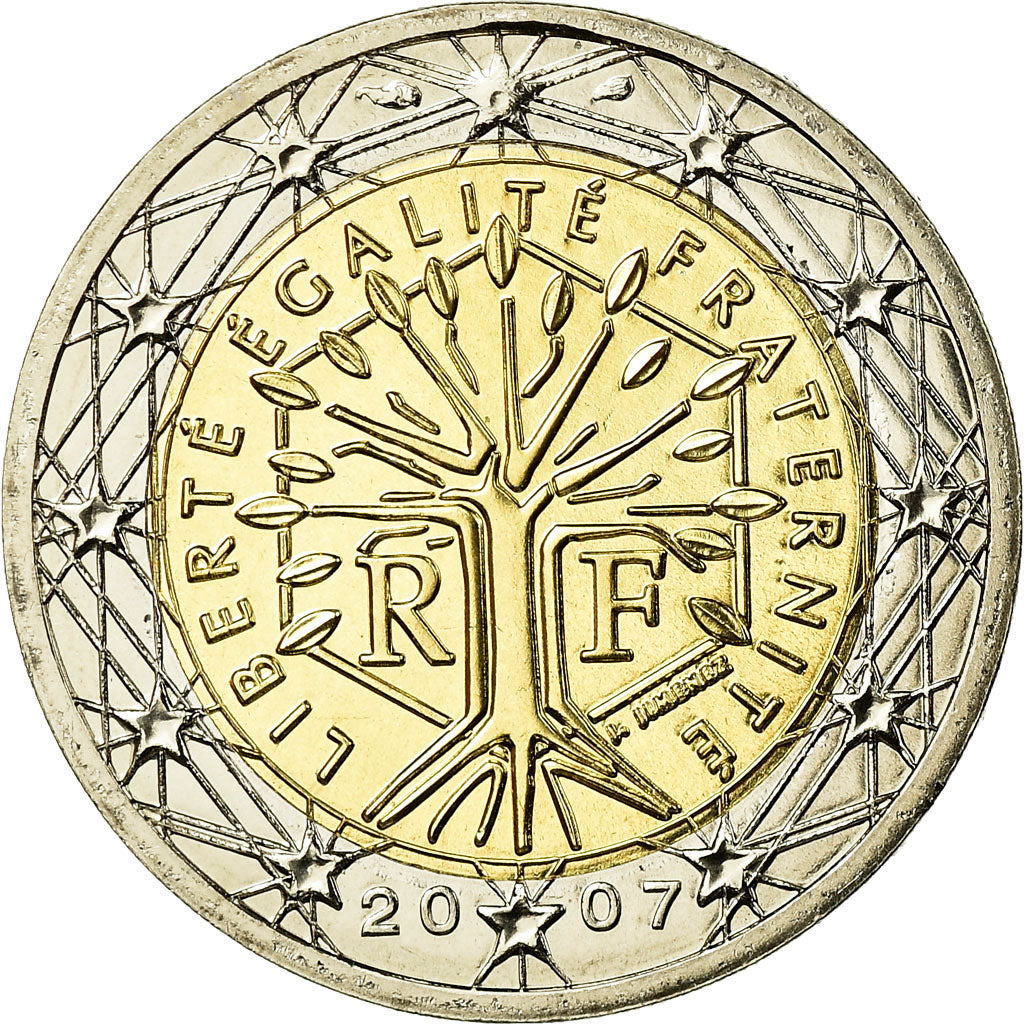 France, 2 Euro, 2007, MS(65-70), Bi-Metallic, KM:1414