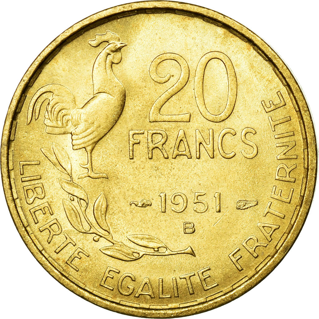 Munten, Frankrijk, Guiraud, 20 Francs, 1951, Beaumont le Roger, ZF+