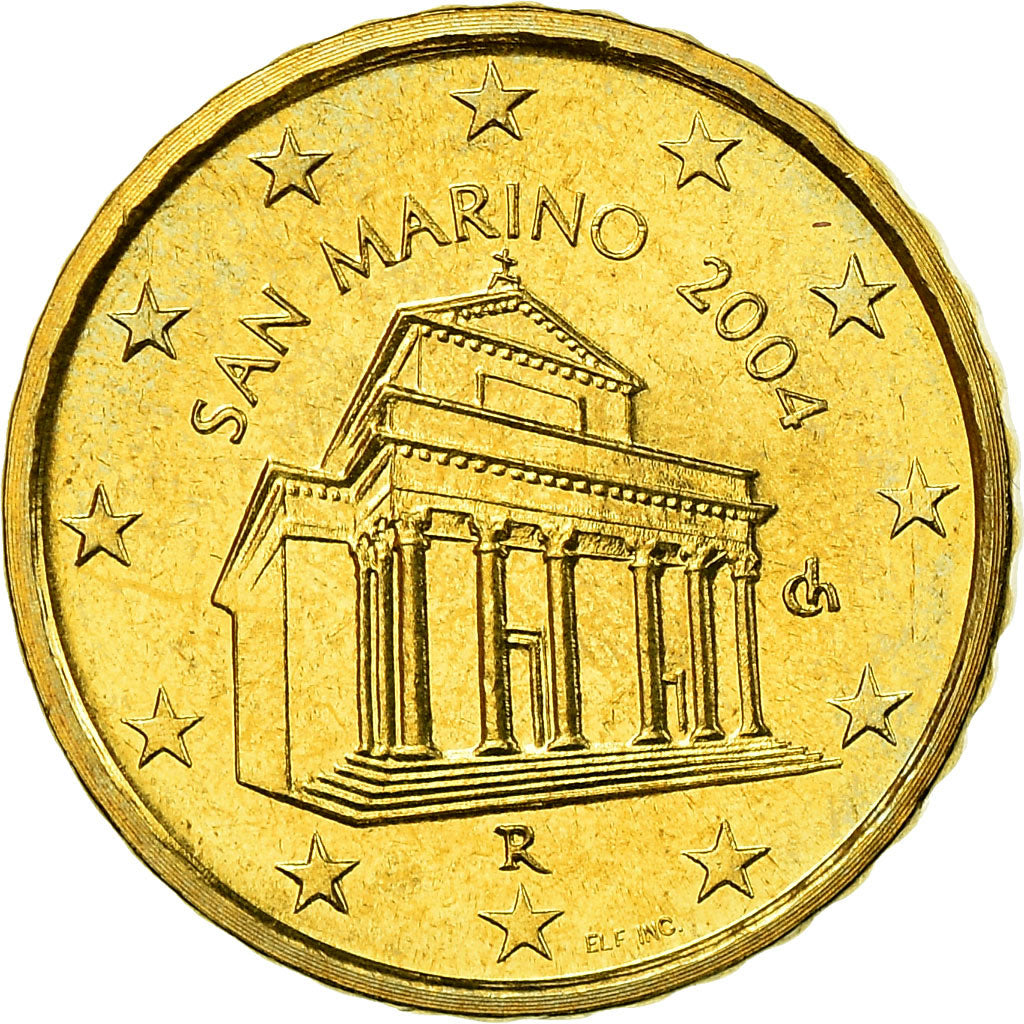 San Marino, 10 Euro Cent, 2004, MS(65-70), Brass, KM:443
