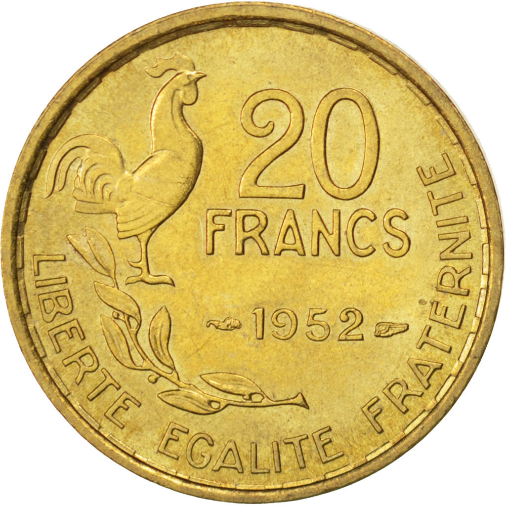 FRANCE, Guiraud, 20 Francs, 1952, Paris, KM #917.1, AU(55-58), Aluminum-Bronze,.