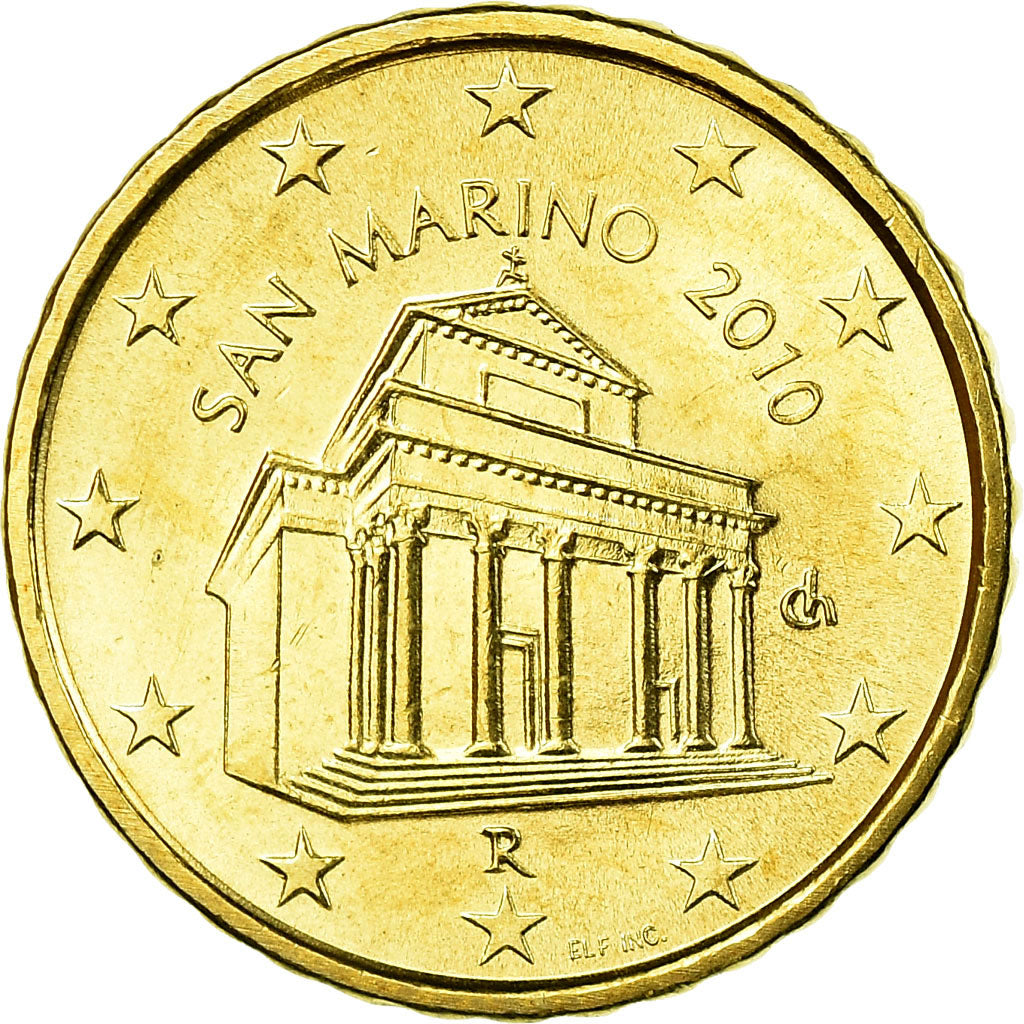San Marino, 10 Euro Cent, 2010, MS(65-70), Brass, KM:482