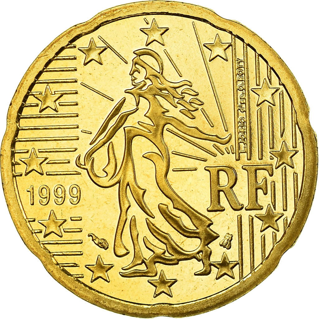 France, 20 Euro Cent, 1999, Proof, MS(65-70), Brass, KM:1286