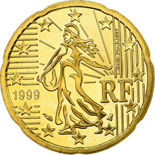 France, 20 Euro Cent, 1999, Proof, MS(65-70), Brass, KM:1286