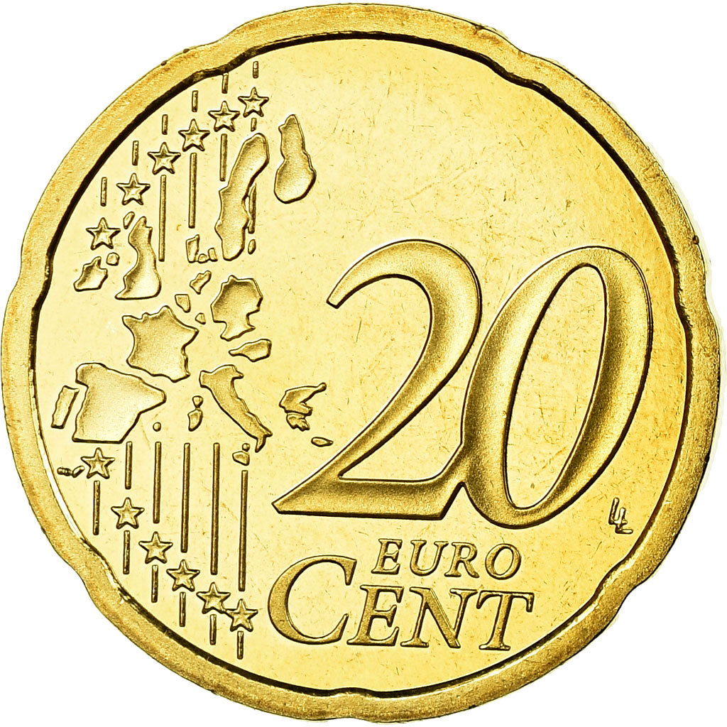 France, 20 Euro Cent, 1999, Proof, MS(65-70), Brass, KM:1286