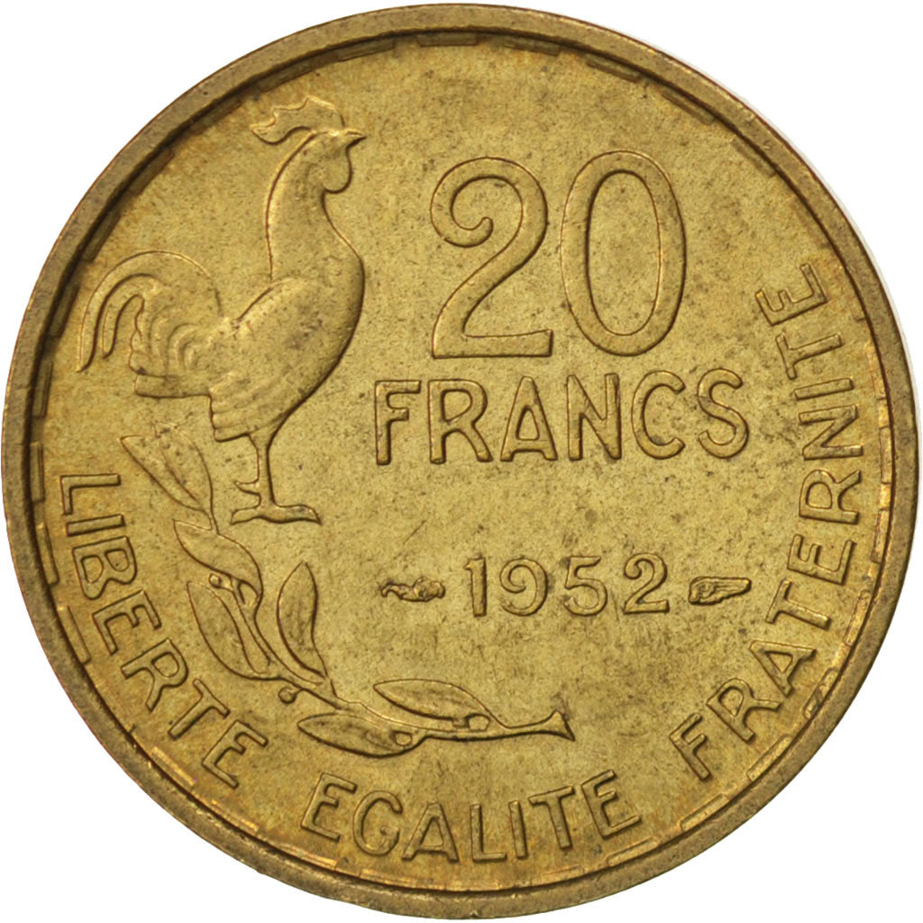 FRANCE, Guiraud, 20 Francs, 1952, Paris, KM #917.1, AU(55-58), Aluminum-Bronze,.