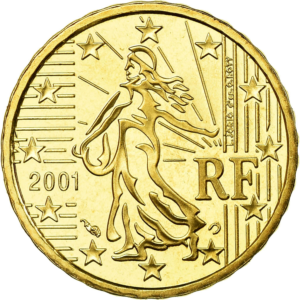 França, 10 Euro Cent, 2001, Proof, MS(65-70), Latão, KM:1285