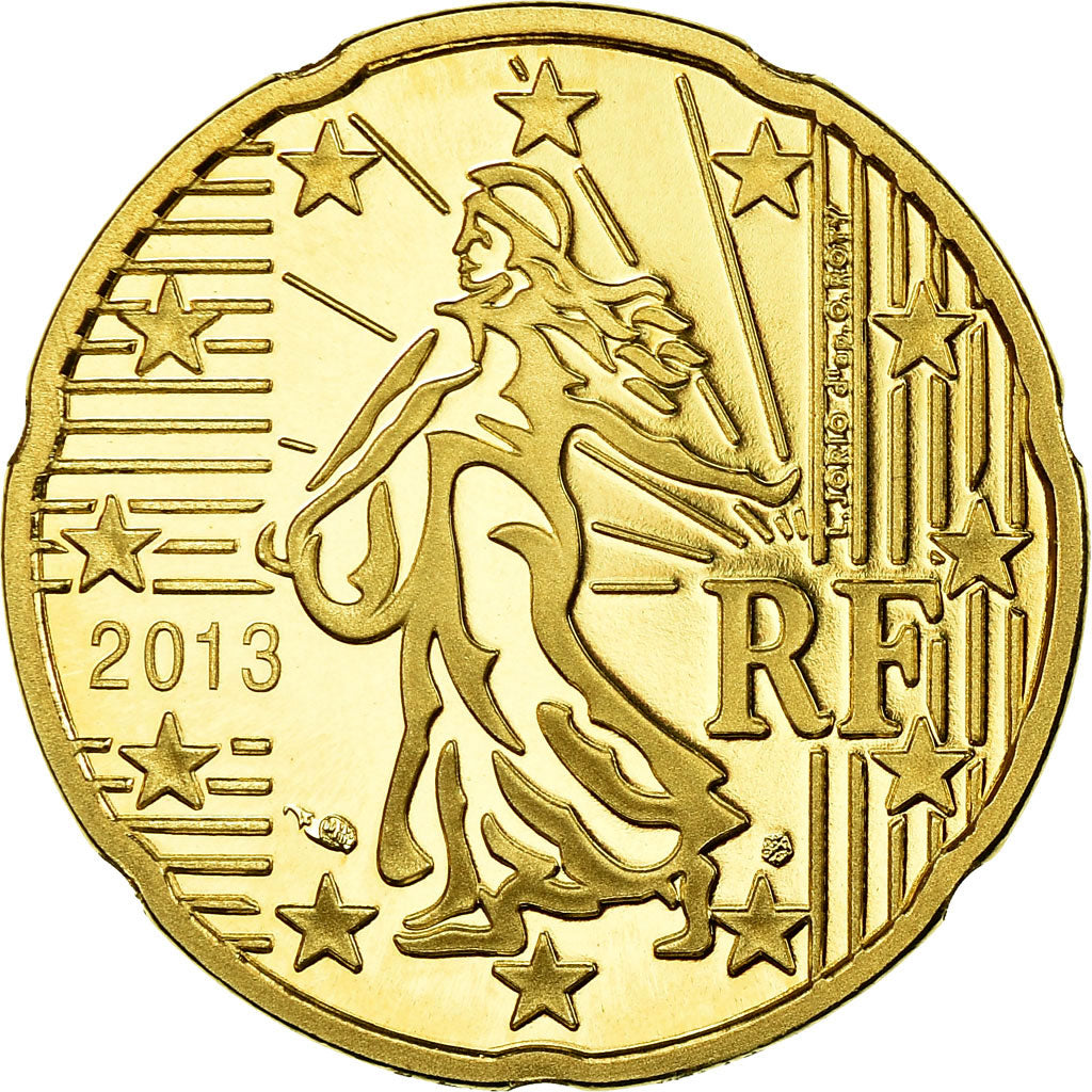 France, 20 Euro Cent, 2013, Proof, MS(65-70), Brass, KM:1411